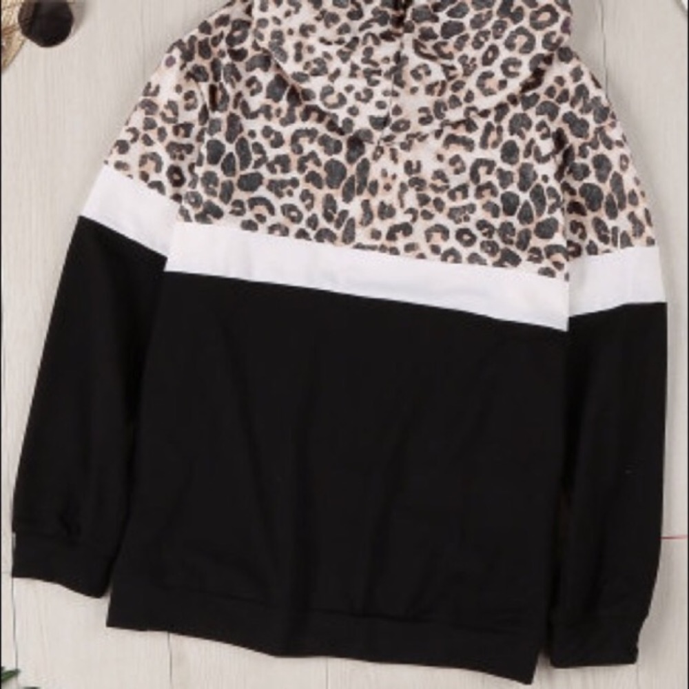 NEW Black & Leopard Color Block Hoodie - Picture 5 of 8